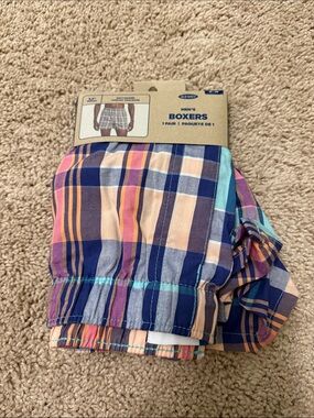 Old Navy Multicolor Plaid Boxers - Navy, Pink, Peach 3.5” inseam  size XL-NWT